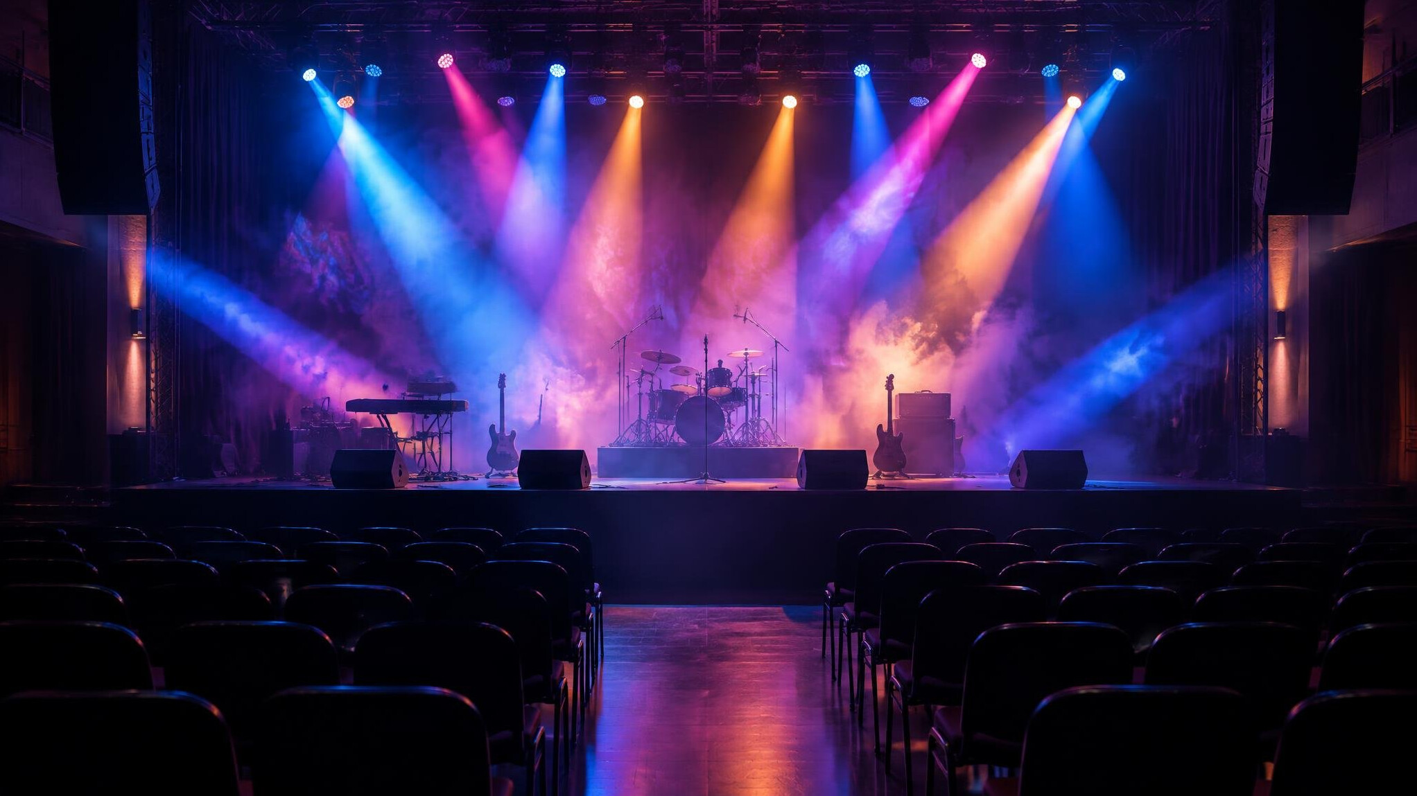 Culture event stage with colourful light beams